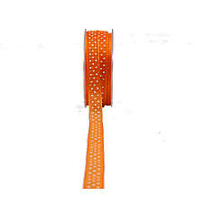 Stuha organzová s potiskem 1,5 cm/20 m, barva oranžová, dekor puntíky