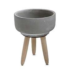 Betonová miska na dřevěných nožkách, bez vzoru, ø 14 cm, v. 17,5 cm