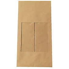 Dárkový papírový sáček s okénkem, na výšku, přírodní kraft, 22,5x45+22,5 cm, 100g