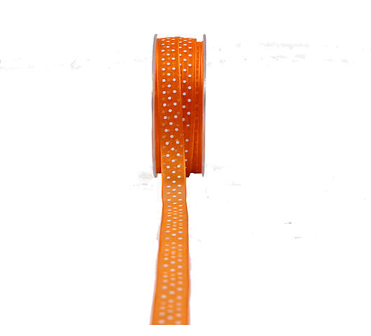 Stuha organzová s potiskem 1,5 cm/20 m, barva oranžová, dekor puntíky
