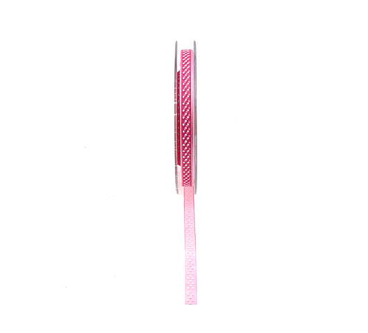 Stuha organzová s potiskem 0,7 cm/20 m, barva pink, dekor puntíky